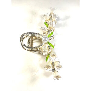 Lilly Of The Valley Hair Claw Clip White Green Gold Tone Wedding Party Spring